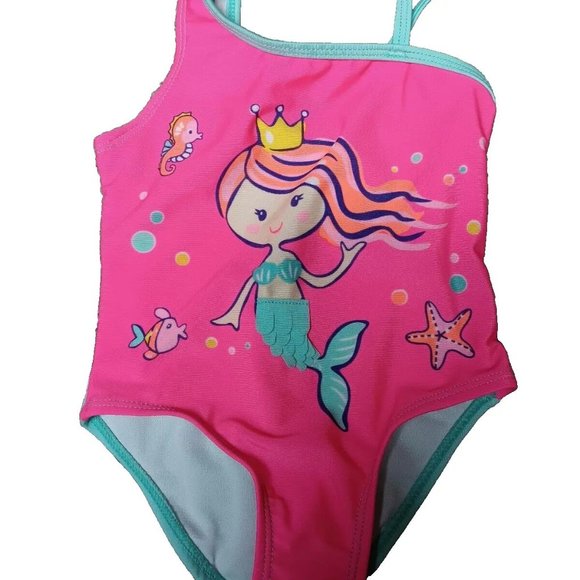 Wonder Nation One-Piece Pink Sizzle & Aqua Mermaid Swimsuit UPF 50+ NWT - Picture 2 of 3